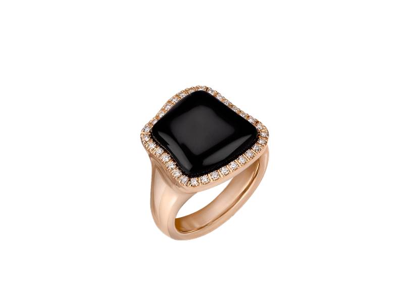 18KT ROSE GOLD RING WITH ONYX AND DIAMONDS ENCHANTE' CHANTECLER 41756