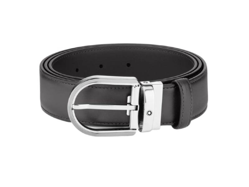 SELF- ADJUSTABLE GREY LEATHER BELT 35 MM HORSESHOE BUCKLE  MONTBLANC 129437