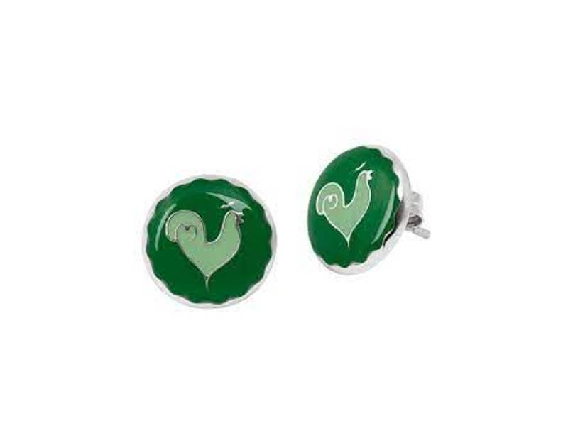 SILVER STUD EARRINGS WITH GREEN ENAMEL ET VOILA' CHANTECLER 32109