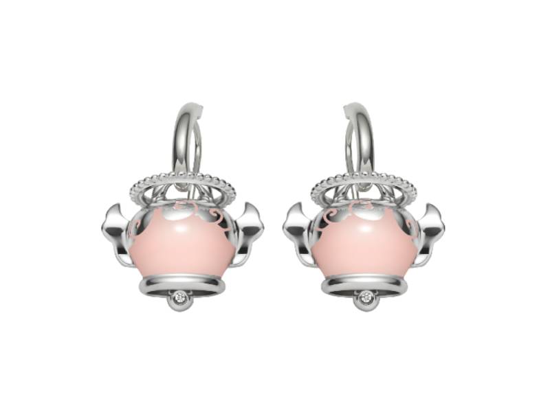 ORECCHINI CAMPANELLA ANGELO IN ARGENTO E SMALTO ROSA CON DIAMANTE ET VOILA' CHANTECLER 37051