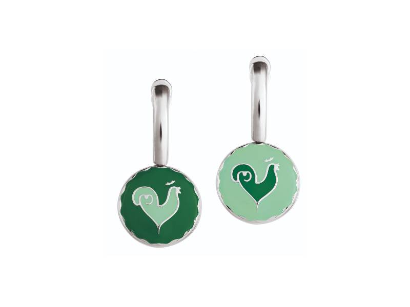 SILVER DOUBLE FACE EARRINGS WITH GREEN ENAMEL ET VOILA' CHANTECLER 32226