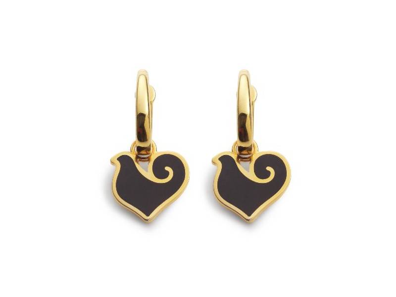 EARRINGS WITH ROOSTER IN GOLDEN SILVER AND BLACK ENAMEL ET VOILA' CHANTECLER 34527