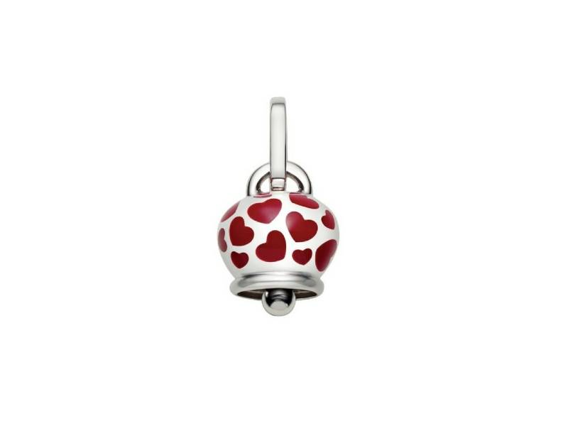 SILVER PENDANT CAMPANELLA (BELL) MEDIUM WITH RED ENAMEL AND HEARTS ON THE BACK ET VOILA' CHANTECLER 34150