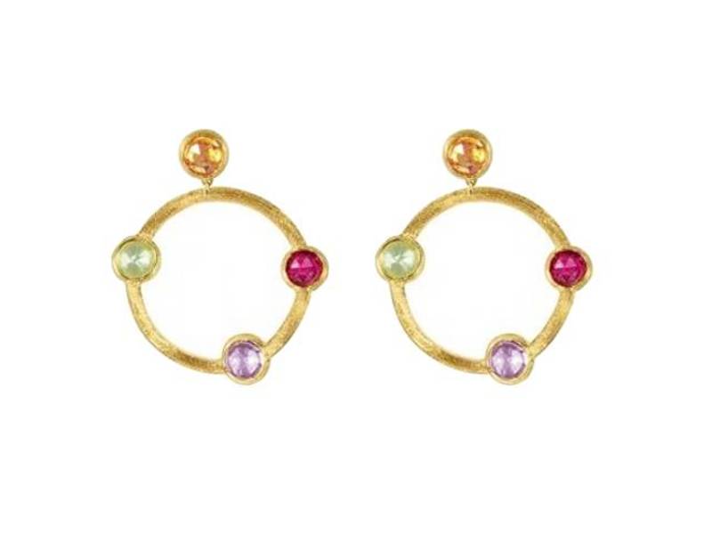 18 KT YELLOW GOLD HOOP EARRINGS WITH GEMSTONE MARCO BICEGO JAIPUR OB977-MIX01