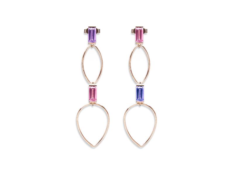 ORECCHINI IN ORO ROSA CON AMETISTA, IOLITE E RODOLITE VERTIGO MATTIOLI MOR032R021V