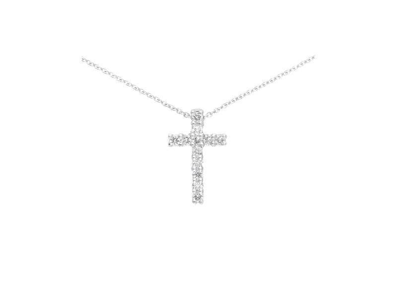 18KT WHITE GOLD NECKLACE WITH DIAMONDS CROSS PENDANT JUNIOR B 206739