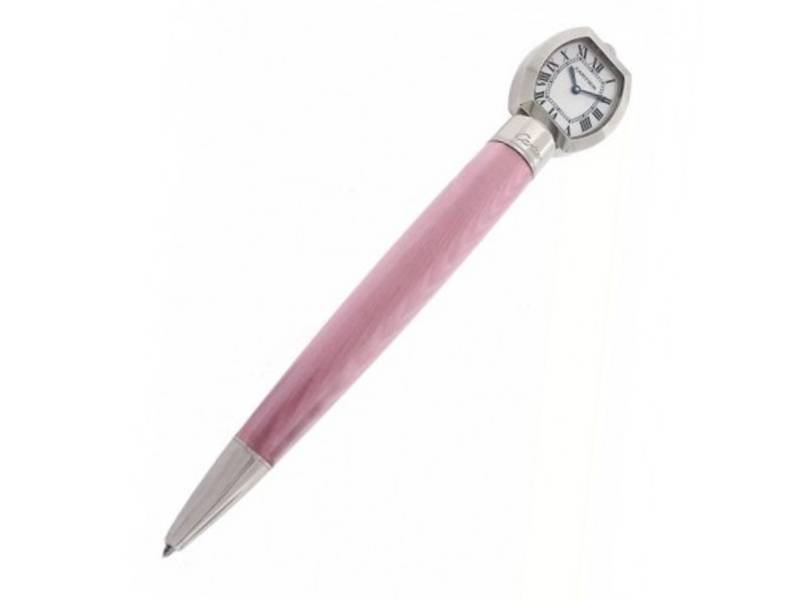 PENNA A SFERA LACCA ROSA FINITURE PLATINO CON OROLOGIO SERIE LIMITATA CARTIER ST190010