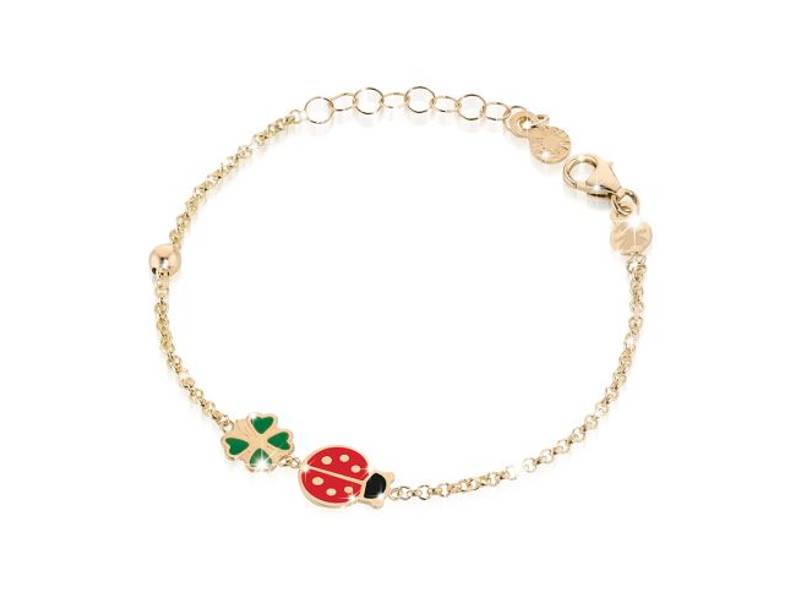 YELLOW GOLD 9KT LUCKY BRACELET LADYBIRD AND FOUR LEAFT CLOVER PRIMEGIOIE LE BEBE' PMG032