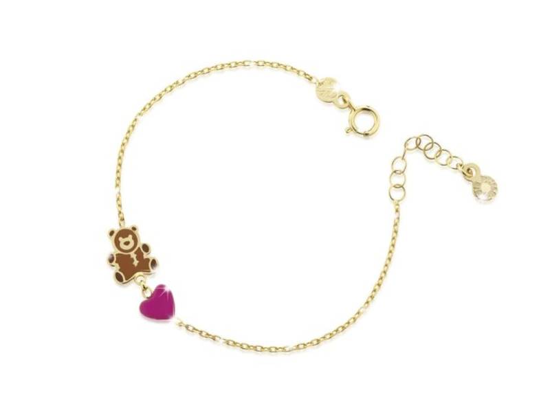 BRACCIALE TOYS ORO GIALLO 9KT CUORE E ORSETTO SMALTATI PRIMEGIOIE LE BEBE' PMG072