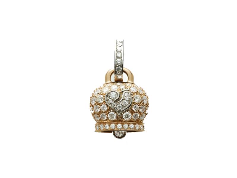 18KT WHITE AND ROSE GOLD CAMPANELLA CHARM WITH WHITE DIAMONDS CAMPANELLE CHANTECLER 37716