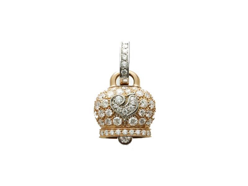 CIONDOLO CAMPANELLA MEDIO ORO ROSA E BIANCO CON DIAMANTI BIANCHI CAMPANELLE CHANTECLER 37716