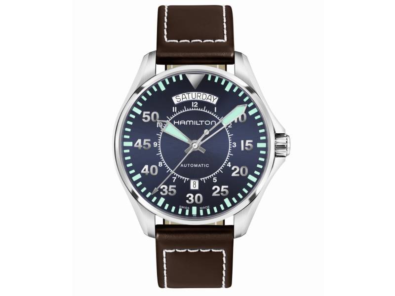 AUTOMATIC MEN'S WATCH STEEL/LEATHER KHAKI AVIATION PILOT DAY DATE HAMILTON H64615545