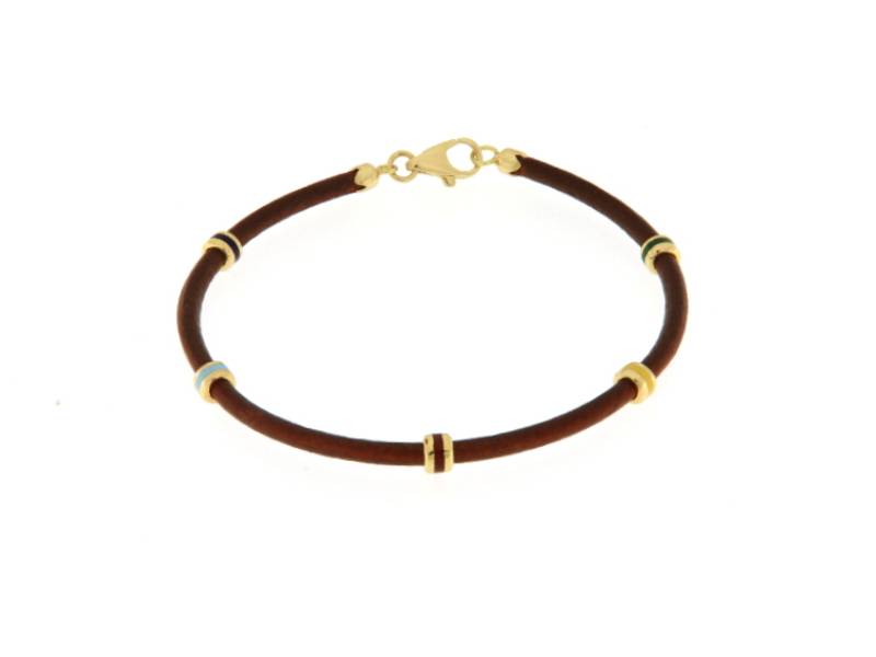 YELLOW GOLD LEATHER MEN'S BRACELET GIOVEPLUVIO CN10OG