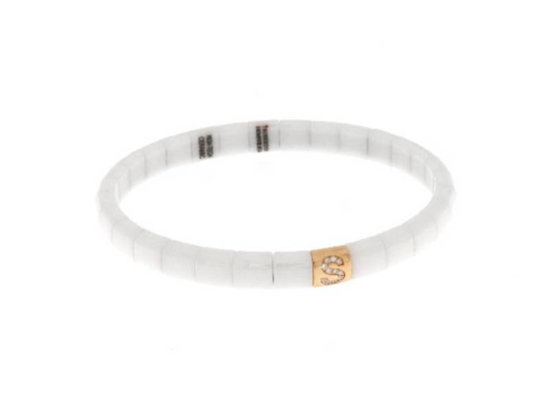 BRACCIALE IN CERAMICA BIANCA LUCIDA CON LETTERA S IN DIAMANTI BIANCHI SU ORO ROSA LETTERINE PURA ROBERTO DEMEGLIO PU4BSDBOR