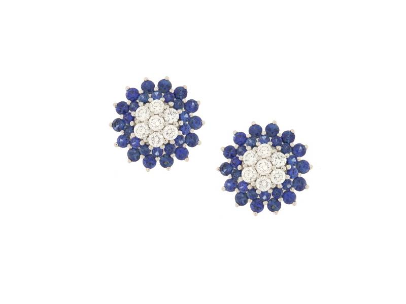 18KT WHITE GOLD STUD FLOWER EARRINGS WITH DIAMONDS AND SAPPHIRES LEO PIZZO 438473