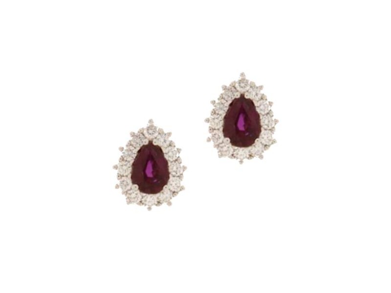 18KT WHITE GOLD EARRINGS WITH RUBIES  AND DIAMONDS  JUNIOR B OBDRUOR