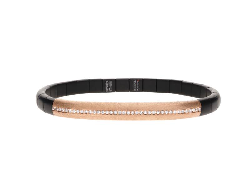BLACK MATT CERAMIC EXTENSIBLE MEN'S BRACELET WITH SATIN ROSE GOLD AND WHITE DIAMONDS MOTIF ROBERTO DEMEGLIO PU4MLUNSBRS