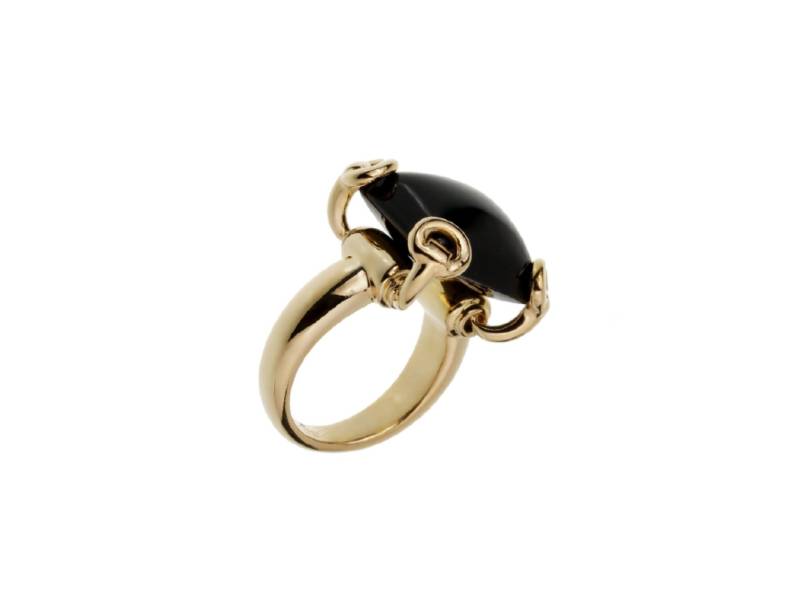 ANELLO COCKTAIL IN ORO GIALLO E ONICE HORSEBIT COCKTAIL GUCCI 14252J8F08030