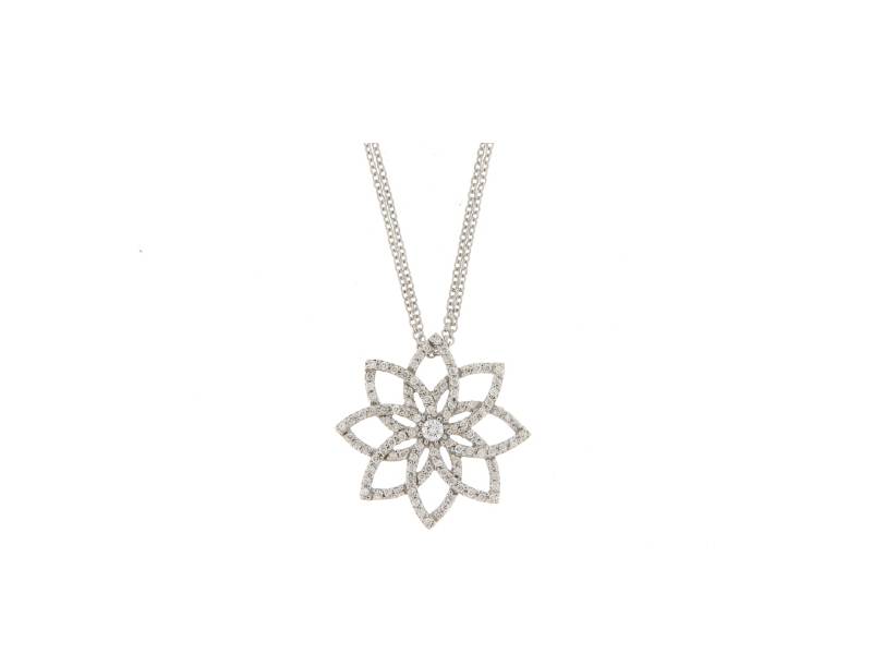 18KT WHITE GOLD NECKLACE WITH DIAMONDS FLOWER PENDANT JUNIOR B SAOBBRFI