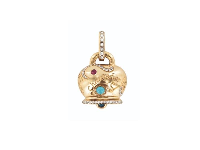 9KT YELLOW GOLD  MAXI CAMPANELLA CHARM WITH DIAMONDS, BLUE SAPPHIRE, RUBY AND TURQUOISE SUAMEM CHANTECLER 30622