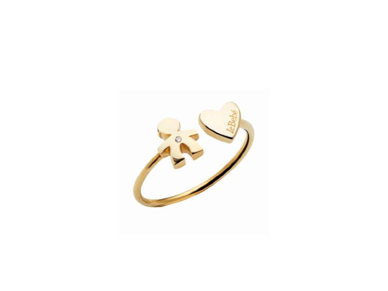 9KT YELLOW GOLD RING WITH DIAMONDS BOY AND HEART LES PETITS LE BEBE' LBB700