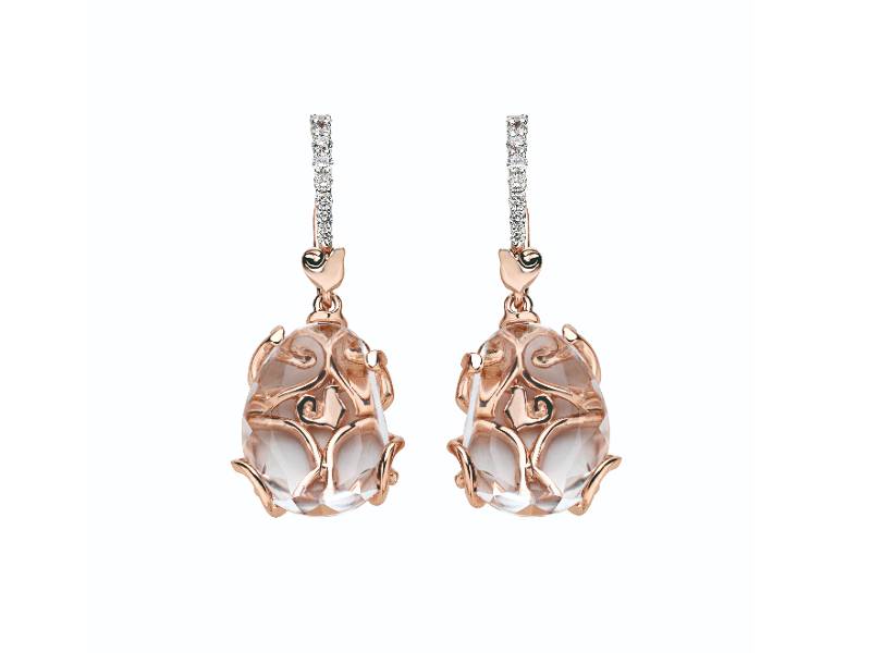 18KT PINK GOLD EARRINGS WITH DIAMONDS AND ROCK CRYSTAL DIAMOUR CHANTECLER 29570