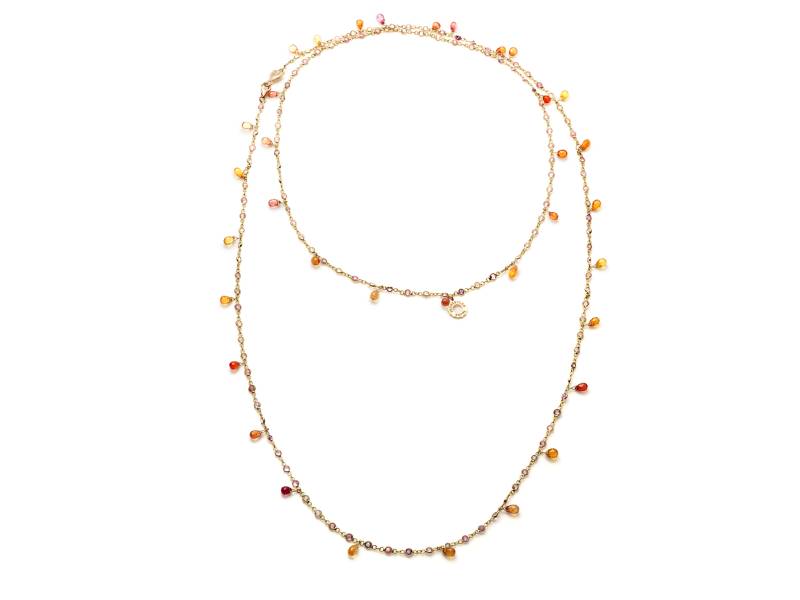 18KT YELLOW GOLD LONG NECKLACE WITH ORANGE SAPPHIRES CHANTECLER 34845
