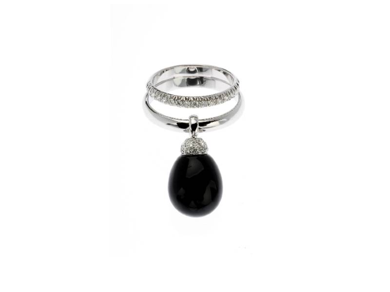 18 KT WHITE GOLD AND DIAMONDS RING WITH DROP ONYX PENDANT JOYFUL 24445