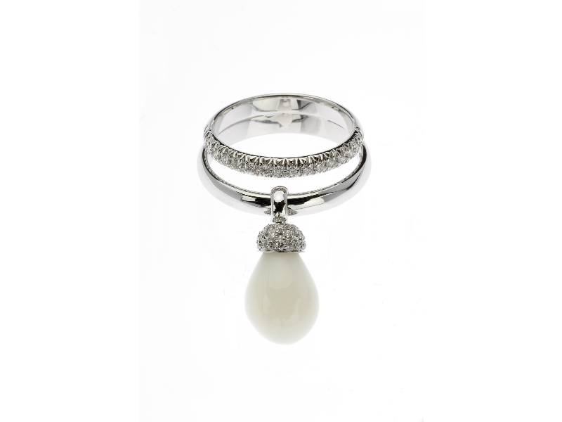 ANELLO IN ORO BIANCO E DIAMANTI CON KOGOLONG A GOCCIA PENDETNTE JOYFUL CHANTECLER 24574