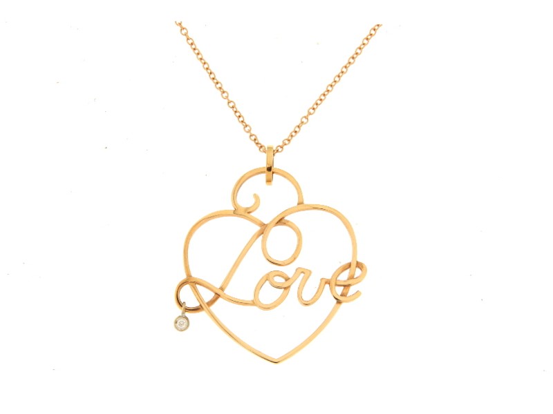 GIROCOLLO ORO ROSA CON CIONDOLO A CUORE SCRITTA LOVE E DIAMANTE PENDENTE JUNIOR B P10/254