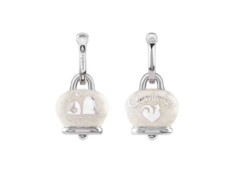 SILVER AND PEARLY WHITE ENAMEL CAMPANELLA EARRINGS ET VOILA' CHANTECLER 41825