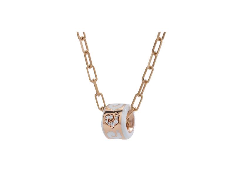18KT ROSE GOLD NECKLACE WITH DIAMONDS AND WHITE ENAMEL CAROUSEL CHANTECLER 41942