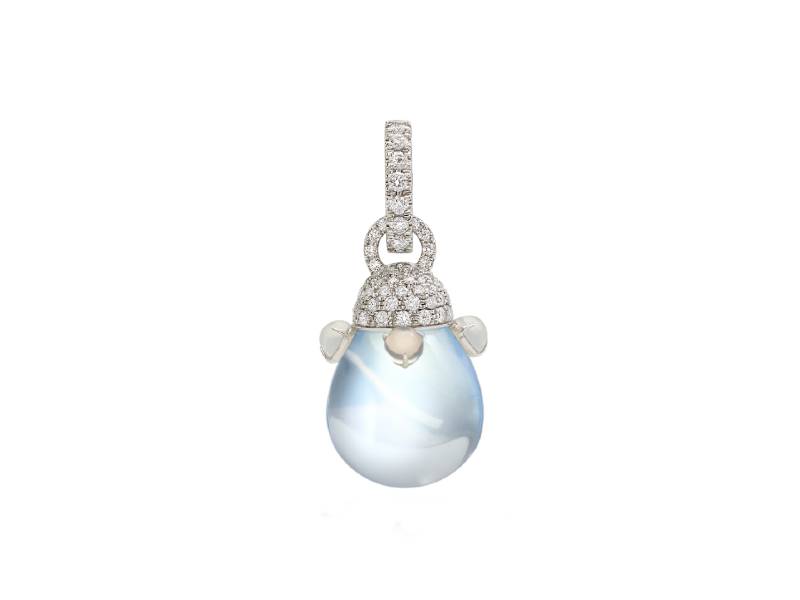 18 KT WHITE GOLD PENDAT WITH DIAMONDS AND PEARLS IN MILKY-COLORED CRYSTAL JOYFUL CHANTECLER 41960