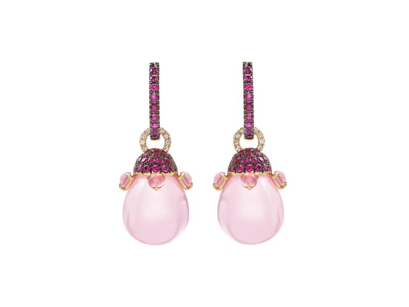 18KT ROSE GOLD EARRINGS WITH DIAMONDS PINK SAPPHIRE AND PEARLS IN PINK-COLORED CRYSTAL JOYFUL CHANTECLER 41964
