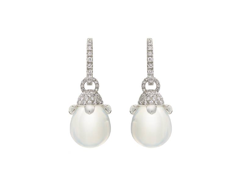 18KT WHITE GOLD EARRINGS WITH DIAMONDS AND PEARLS IN MILKY-COLORED CRYSTAL JOYFUL CHANTECLER 41963