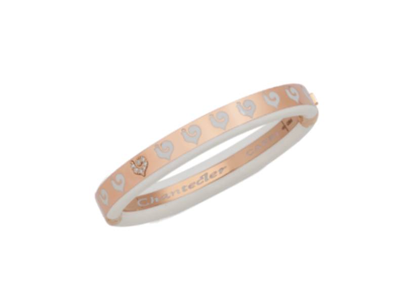 18KT ROSE GOLD BANGLE BRACELET WITH DIAMONDS AND WHITE ENAMEL CAROUSEL CHANTECLER 41847