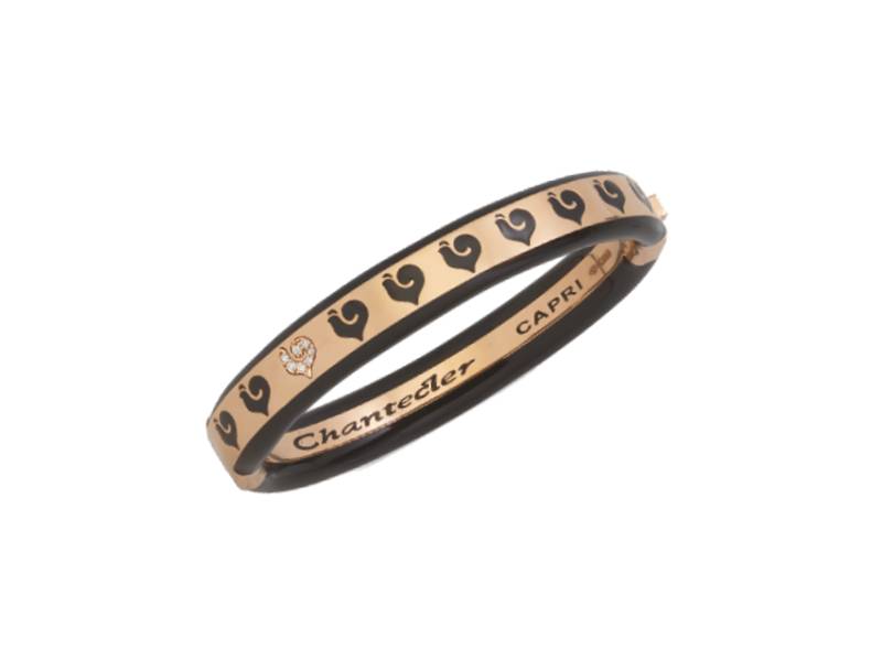 18KT ROSE GOLD BANGLE BRACELET WITH DIAMONDS AND BLACK ENAMEL CHANTECLER 41527