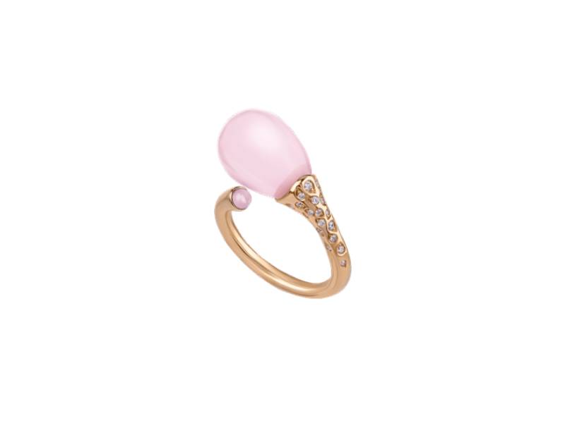 ROSE GOLD 18 KT DIAMONDS AND PEARLS IN PINK-COLORED CRYSTAL JOYFUL CHANTECLER 42121