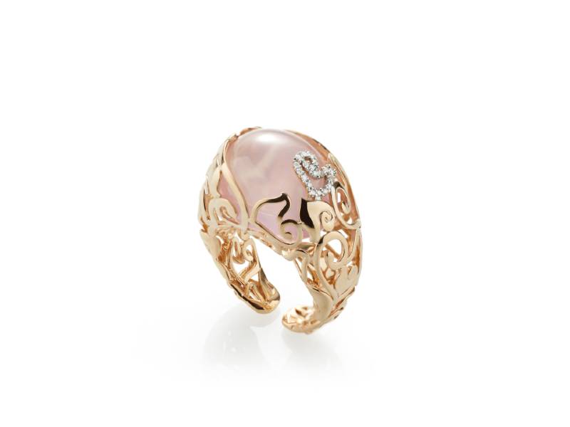 18 KT ROSE GOLD, PINK QUARTZ, DIAMONDS RING DIAMOUR FOLIES CHANTECLER 36580