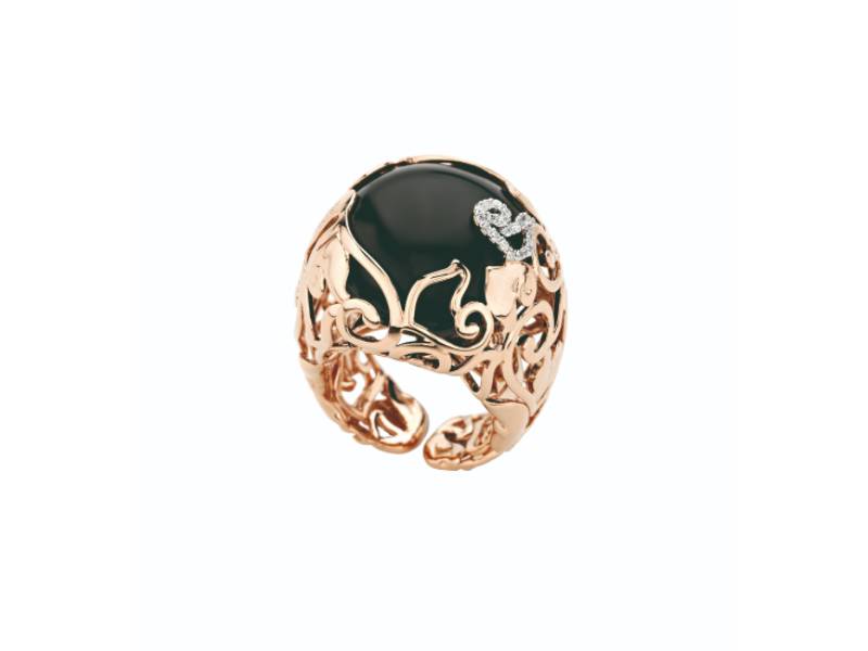 18 KT ROSE GOLD, BLACK JADE,DIAMONDS RING DIAMOUR FOLIES CHANTECLER 29561