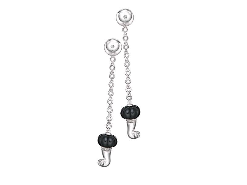 18 KT WHITE GOLD PENDANT EARRINGS BLACK ONIX AND DIAMOND 