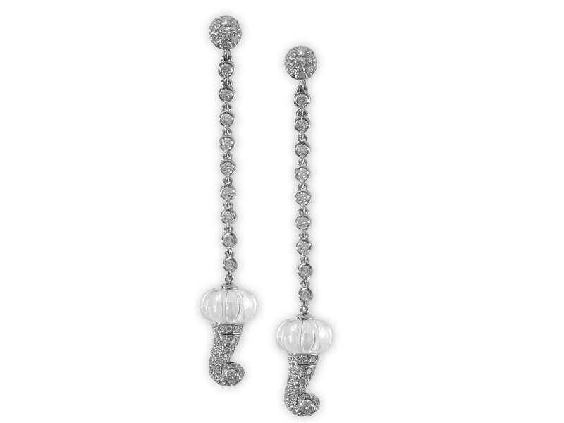 18 KT WHITE GOLD PENDANT EARRINGS ROCK CRYSTAL AND DIAMOND 