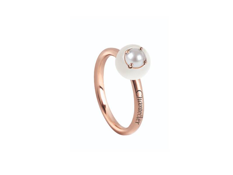 ANELLO IN ORO ROSA SFERA CORALLO BIANCO E PERLA JAM DI BON BON CHANTECLER 33212