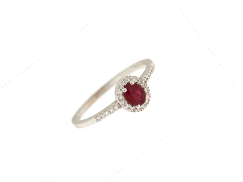 18 KT WHITE GOLD RING WITH RUBY AND DIAMONDS JUNIOR B ANSI1105