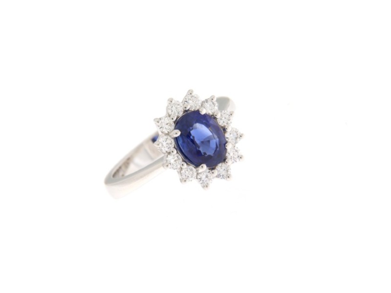 18KT WHITE GOLD RING WITH SAPPHIRE AND DIAMONDS JUNIOR B AN2704BZB