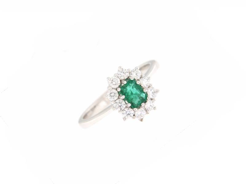 18 KT WHITE GOLD RING WITH EMERALD AND DIAMONDS JUNIOR B ANSM4956