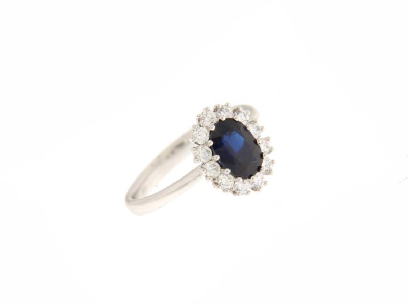 18KT WHITE GOLD RING WITH SAPPHIRE AND DIAMONDS JUNIOR B 14346