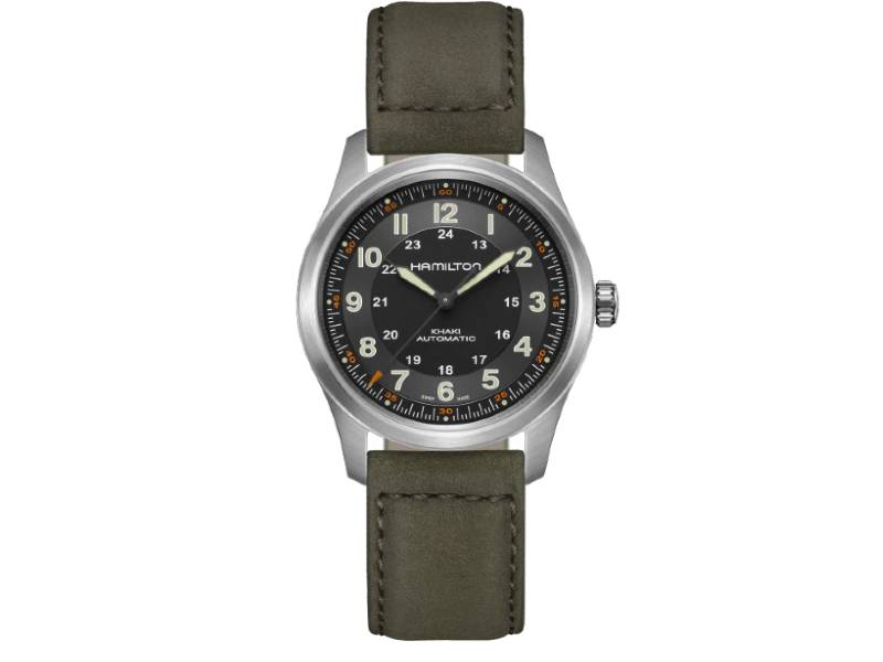 OROLOGIO UOMO AUTOMATICO TITANIO/PELLE KHAKI FIELD HAMILTON H70205830