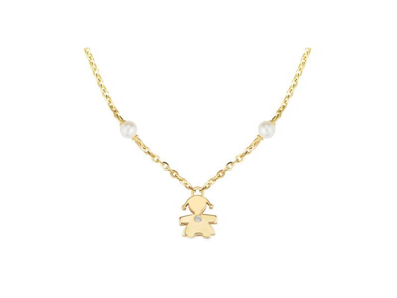 9KT YELLOW GOLD NECKLACE WITH PEARLS AND DIAMOND GIRL LE PERLE LE BEBE' LBB831