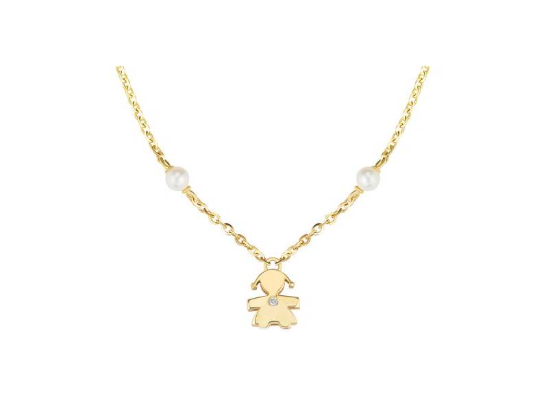 COLLANA ORO GIALLO 9KT CON PERLE E DIAMANTE BIMBA LE PERLE LE BEBE' LBB831